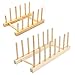 2 Paquetes Bambú Placa Soporte Escurridor, Soporte de Plato de Bambú de Madera, para Tazón, Taza, Escurridor de Plato para Cortar Platos, CD, Vajilla, Libro (2 Tamaños)