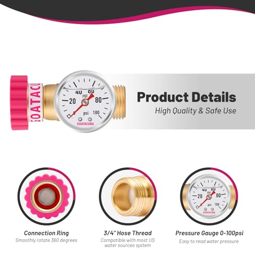 Image of Water Pressure Regulator, Lead-Free Brass Pressure Reducer, 40-50psi, 3 /4 inch Hose, with Gauge and Filter Screen, for Camper Travel Trailer RV Plumbing System