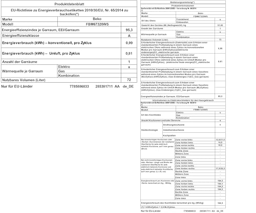 Beko FBM67320WS freistehender Herd, 60 cm Backofen, 72 l Volumen, Dampfreinigung SteamShine, 8 Heizarten, Multifunktionsofen, weiß