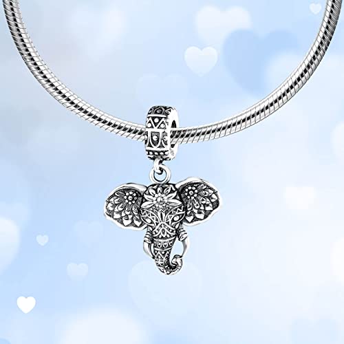Lucky Elephant Charm 925 Sterling Silver Charm for Bracelets Necklaces fit Valentine's Day Mother's Day Birthday Gift for Women Pendant Beads2