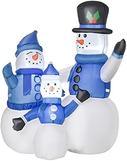HOMCOM 4ft Inflatable Christmas Snowmen Family Xmas LED Outdoor Indoor Holiday Decorations Yard