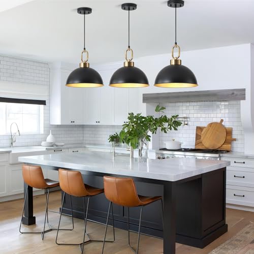 12.2 Inch Modern Pendant Light Fixture, Matte Black Handle Pendant Lights Kitchen Island, Adjustable Height Vintage Industrial Hanging Light for Dining Living Room Bar 2 Pack - Image 7