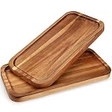 2 Pcs Rectangular Wooden Platters for Food Dishe Party Fruit Decorative Serving Tray 14" x 7" Acacia