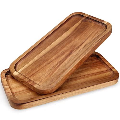 2 Pcs Rectangular Wooden Platters For Food Dishe Party Fruit Decorative Serving Tray 14" X 7" Acacia Wood Cheese Charcuterie Board Rectangle Dinner Plates Cake Snack Appetizer Platter For Decor #TOP30