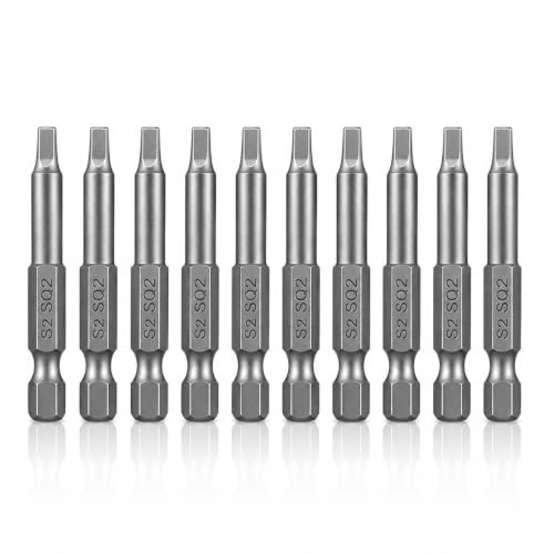 VESTTIO Square Head SQ2 Screwdriver Bit Set 10PCS 1/4 Inch Hex Shank 2 Inch/50 mm Length S2 Steel with Magnetic for Power Screwdriver Drill Impact Driver