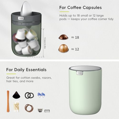 Image of EKO Fandy 0.58 Gal /2.2L Mini Trash Can with Lid, Swing-Top Desktop Trash Can for Bathroom, Countertop, Vanity, Desk or Office, Small Garbage Bin (Sage)