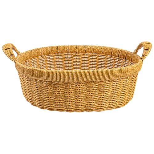 GRIRIW Wicker Bowls Simulated Rattan Tray Handwoven Basket Pp Khaki Bread Proofing Baskets