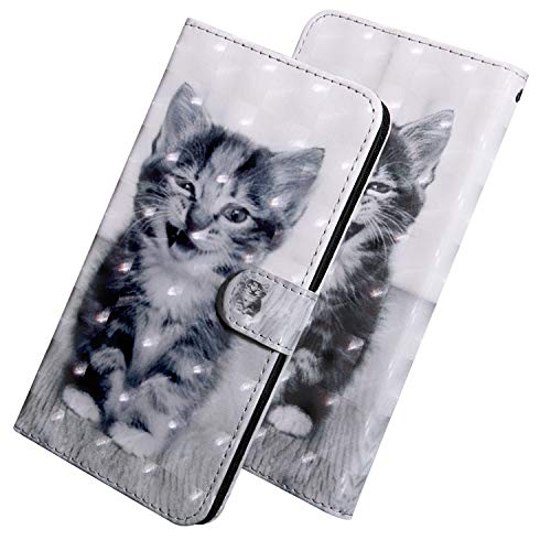 Sunbose Estuche de Cuero multifunci¨®n, patr¨®n 3D, Solapa Lateral, Hebilla s¨²per magn¨¦Tica, Cosido a Mano, Adecuado para el Tel¨¦Fono Inteligente ZTE Blade A6/A6 Lite.-Gato