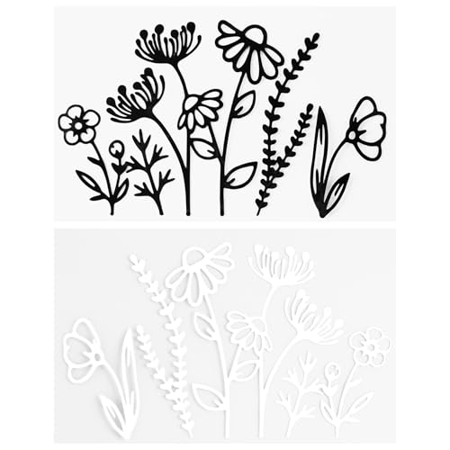 Image of 2 Sheet Wildflowers Boho Car Decal, Floral Car Vinyl Stickers, Bumper Sticker Window Laptop Decal, Plant Lovers Gifts for Mom, 7.8 inch Wide (White+Black)