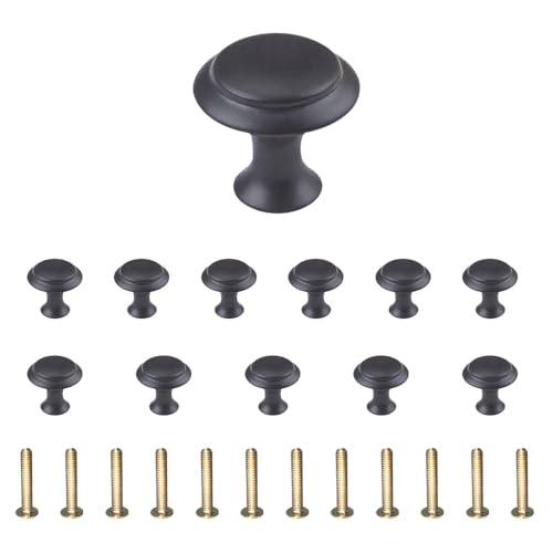 ZSUIQIN 12 Pièces Bouton de Porte Noir Mat, Bouton de Meuble, 27 mm Ronds Boutons de Portes, Tiroir de Porte Poignée pour Placards, Commode, Armoire, Meuble,...