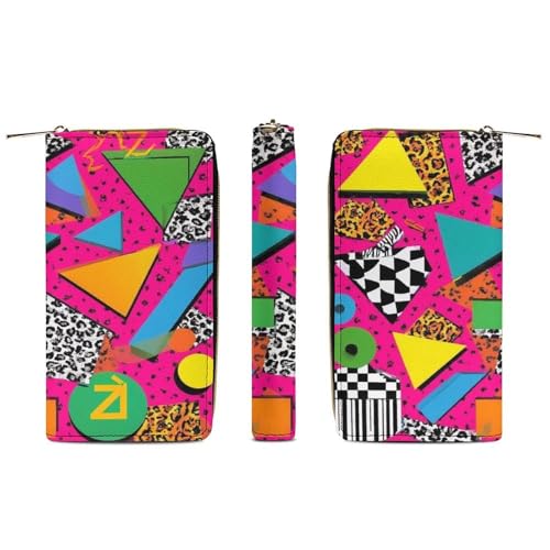 Fashion Decor Wallet, Long PU Zipper Wallet, Travel Purse Fashion Design, Huge Storage Capacity PurseGeometric Checkered Zebra Tiger Leopard Print Hot Pink Vintage Retro 80s 90s3