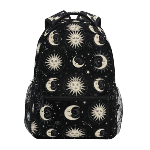 CHIFIGNO Celestial Sun Moon - Zaino scolastico per bambini, grande capacità, per scuola, libri, viaggi, colore: nero, Celeste Sole Luna Nero, Small, Zaini Daypack