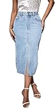 Midi Jean Skirt for Women Long Denim Skirts with Front Slit Pockets High Waisted Stretch LightBlue XL
