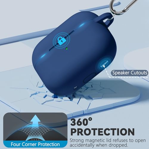 Image of Ljusmicker for AirPods Pro 3 Case 2025 with Cleaner Kit,Magnetic Blue | Soft Silicone Protective Cover for Apple AirPod Pro 3rd Generation Case with Keychain for Women Men,Shockproof,Magnetic