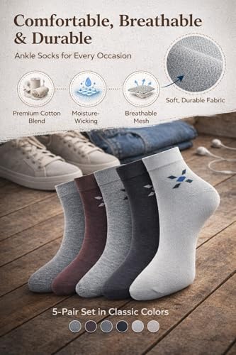 Image of Dollar Socks for Men Solid Ankle Length Cotton Socks, Free Size (Multicoloured)