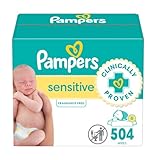 Pampers Baby Wipes Sensitive, Water Based Baby Wipes, Hypoallergenic and Unscented Baby Wipes, 504 Wipes Total (6 Flip-Top Packs)