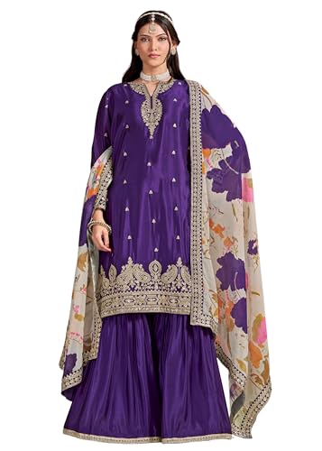 Costume indien Chinon soie travail musulman tenue traditionnelle brodée 15609