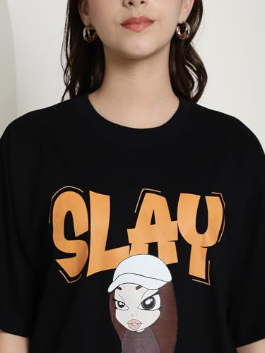 Image of Style Go Pure Cotton Oversized Baggy Fit Drop Shoulder Aesthetic & Cool Graphic Printed Half Sleeve Tshirt for Women || Trendy Tees || Casual Loose Korean T-Shirt (Pack 2)