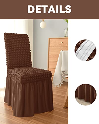 Bluesurge Dining Chair Covers With Skirt, Chair Covers For Dining Room Set Of 4, Durable Washable High Elastic Stretchable, Easy Fit Universal Furniture Protector (Set Of 4, Brown) #TOP4