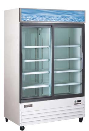 Omcan 24272 Commercial Reach In Refrigerator 53 inch 2 Door Swing Glass Cooler | Fridge.com
