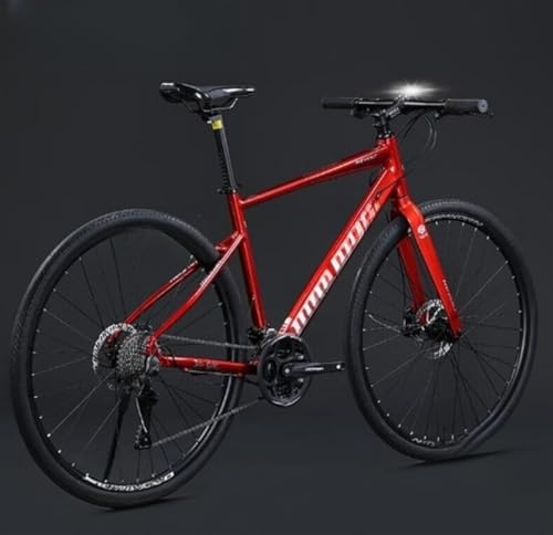 LumoLightロードバイクデュアルディスクブレーキ 700C ロードバイク アルミ合金車 ブループリント シフトケーブル ディスク 自転車 16/24/27/30段変速 街乗り 通勤 通学 適応身長165cm以上 (30速,チャイナレッド ストレートハ