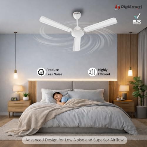 Image of DIGISMART Storm BLDC 1200 MM Ceiling Fan with Remote, 28W Energy Efficient, 225 CMM Air Delivery, 65% Power Saving, Low Noise, Reverse Mode, Smart Memory, 3 Blade Ceiling Fan 5 Year Warranty (White)
