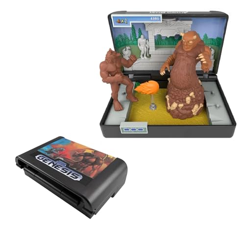 Figurine de Collection Altered Beast - Console Heroes - Réplique Cartouche Pliable Sega Mega Drive, Diorama de Jeu rétro avec Figurines Loup-Garou et Boss Aggar, Décor cimetière