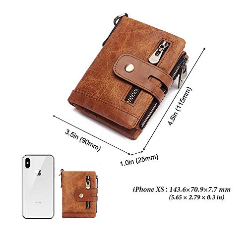 Image of boshiho Genuine Leather Bifold Chain Wallet for Men RFID Blocking | Heavy Duty Steel Anti-Theft Chain & 2 Zipper Coin Purse. Perfect for Bikers, Daily Commute, Gift for Dad /Husband