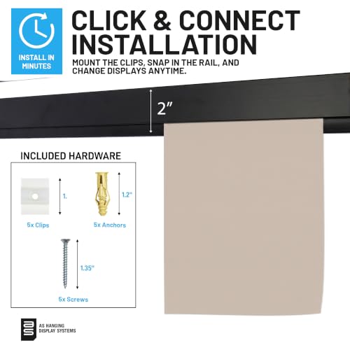 Image of AS Hanging 6ft Paper and Poster Hanger Rail (2x3ft Rails) - Black | Aluminum poster rail with No-Jam grip for paper to 2mm card. Damage-free Click & Connect for home, office & school.