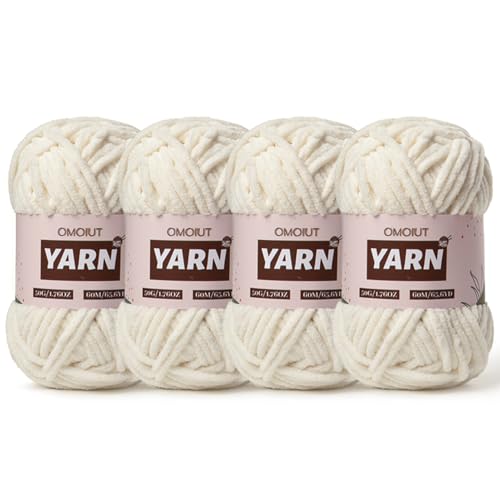 Image of 4 Packs Plush Chenille Chunky Crochet Yarn - Baby Yarn for Crocheting Soft - Velvet Yarns Knitting for Blankets Crafts - Fluffy Amigurumi Yarns 200g /262.5yds (4 White)