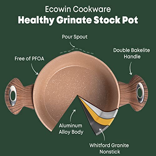 Ecowin Non Stick Dutch Oven Stockpot With Lid, 5 Quart Nonstick Stock Pot Soup Pot, Granite Pasta Pot Cooking Pot, Casserole With Double Handles, Induction Compatible, Dishwasher Safe, Pfoa Free #TOP4