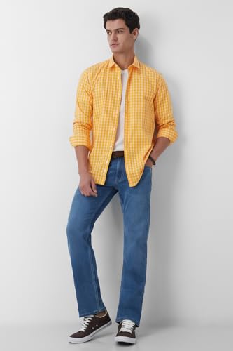 Image of Peter England Men's Slim Fit Full Sleeve Checkered Casual Shirt | 100% Cotton | Premium Twill Weave