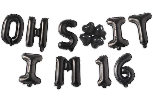 Image of Oh I'm 16! Latex Balloons 16 Inch Black Hallo Sixteen Cheers to 16 Years Old Theme Decor for Man Woman Happy 16 Birthday Party Photo Studio Prop Flag Decorations Favors Supplies