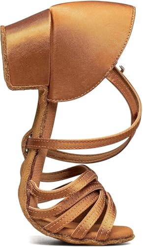 TUOTOM Girls Latin Dance Shoes Tan Low Heel Kids Ballroom Practice Salsa Tango Cha Cha Dance Shoes3