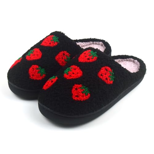 Image of FAYUEKEY House Slippers for Women Fuzzy Mens Fruit Series Strawberry Memory Foam slippers Bedroom Shoes