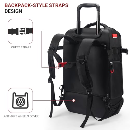 Rolling Backpack with Wheels – Airline Approved Underseat Carry-On Luggage 18x14x8, Water-Resistant Personal Item Bag with 2 Extra Replacement Wheels, Fits 15.6 Inch Laptop, Travel Backpack for Men - Image 6