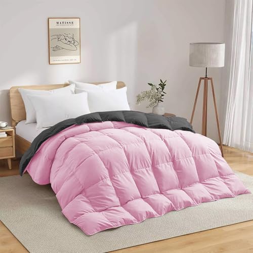 Image of Fluffy 600 GSM Winter Comforter Double Bed Size 90 inchX100 inch - 600 GSM Heavy Winter Quilt Microfiber Rajai /Duvet /Blanket Super Soft Double Bed - Baby Pink /Dark Gray Color