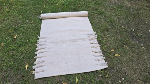 Handmade Organic Cotton Yoga Mat 24"x72" Non-Slip Off White