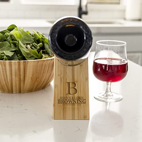 Qualtry Personalized Gravity Wine Holder Stand (Browning Design), Wooden Bottle Balancer With Engraved Name - Unique Wine Accessories Gift For Weddings, Housewarmings/For Couples, Moms, Parents #TOP2
