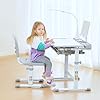 Diroan Kids Functional Desk and Chair Set, Ergonomic Height Adjustable Children School Study Desk with Tilt Desktop, Book Stand, LED Light, Metal Hook and Storage Drawer for Boys Girls(Grey) #1