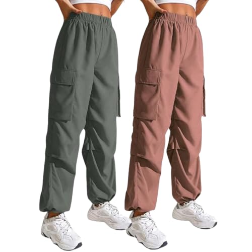 Image of GRECIILOOKS High Waist Cotton Trousers for Women - Flared Parachute Pants with Side Pockets | Casual Travel Cargo Pants