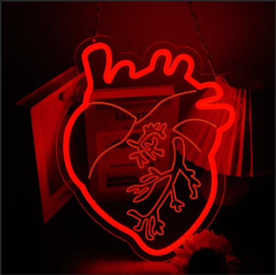 Image of Human Heart Neon Sign for Wall Decor, Led Red Dimmable Heart Neon Light for Man Cave Home Bar Bistro Club Cafe Game Room Bedroom Birthday Party Gifts