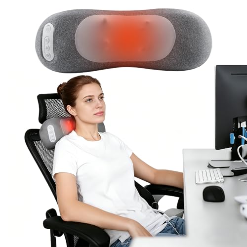 Mustools 2-in-1 Neck & Lumbar Massager Pillow with Heat for Office Chair, 3D Rotating Massage Nodes, Memory Foam Back Support for Posture Correction, Pain Relief & Relaxation at Home, Office, Travel