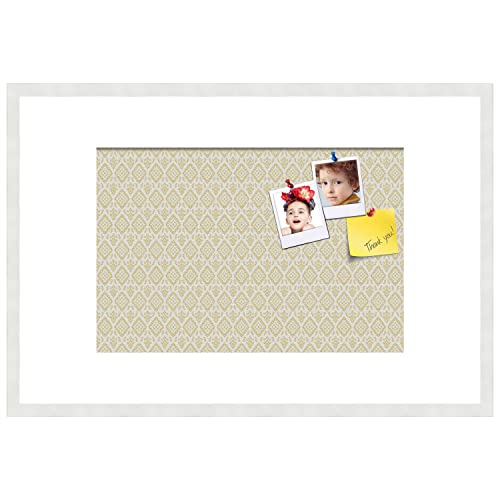 Pinpix Pin Cork Bulletin Board Made From Canvas, Ikat Vintage Gold 36X24 Inches 2 X 3 Ft And Framed In Satin White Frame (Pinpix-1598-36X24_Frbw26074) #TOP2