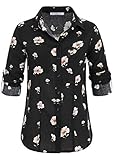 Seventyseven Lifestyle Damen Turn-Up Bluse Blumen Print 2 Brusttaschen schwarz rosa, Gr:L