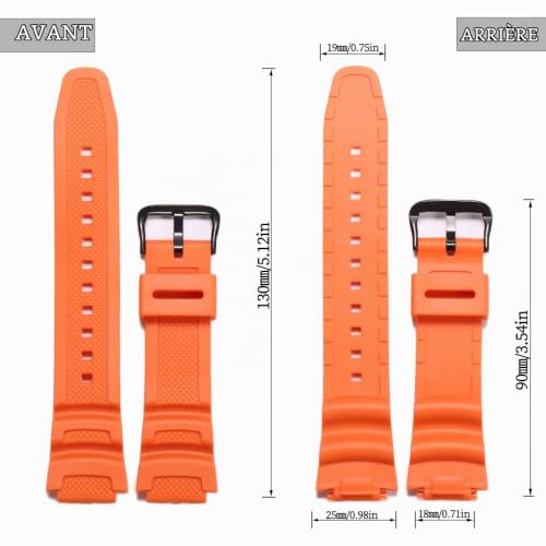 XBHSW Bracelet de montre de rechange en caoutchouc étanche pour homme Casio AE-1000w AE-1200 SGW-300H 500 W-800H (orange) – vue 2