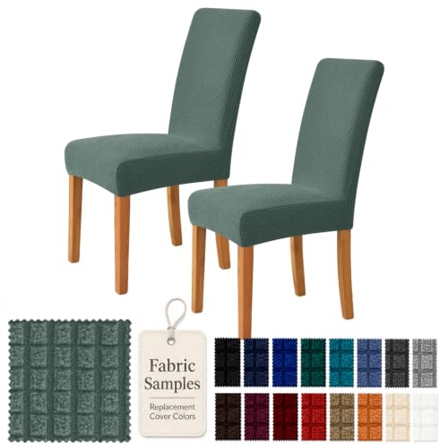 YEMYHOM Dining Chair Covers Set of 2, Stretch Parsons Chair Slipcovers, Super Soft Removable Washable Kitchen Chair Protector Cover for Dining Room, Restaurant, Banquet (Pea Green)
