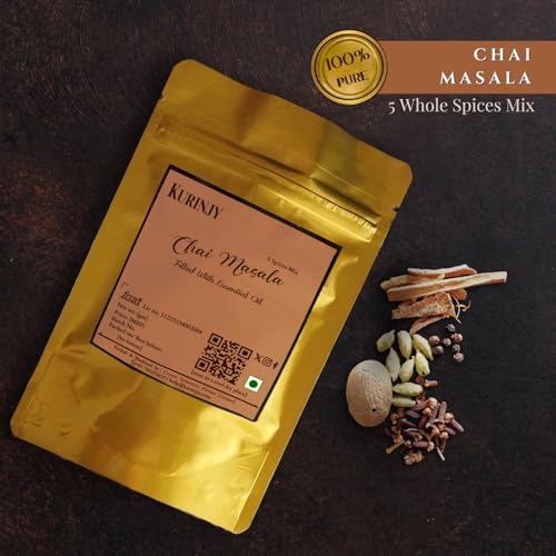 Image of Kurinjy Chai Masala Whole Spice Mix | 100% Pure Kerala Spices | Cardamom, Cinnamon, Clove, Black Pepper & Jaifal | Natural Essential Oils | Premium Aroma & Flavor | Ready to Blend | 50g, 1 Pack