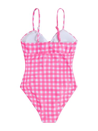 Image of Floerns Girl's Gingham Print Ruched Cut Out Knot Front One Piece Swimsuit
