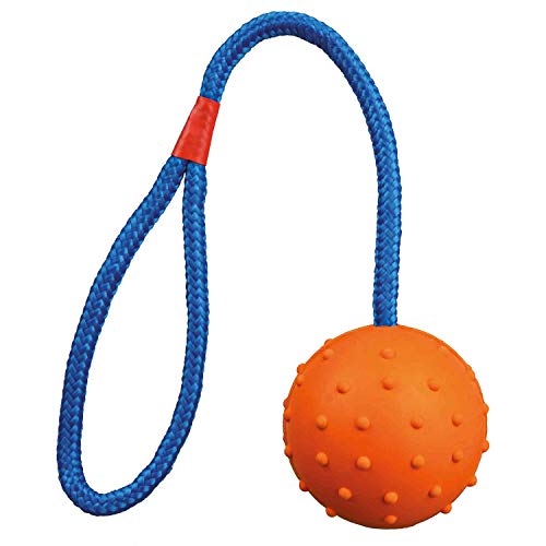 TRIXIE 3305 Ball am Seil, Naturgummi, ø 6/30 cm, orange/türkis, 2er Pack, Hund, Größen alle Rassen, Apportieren, Tauziehen